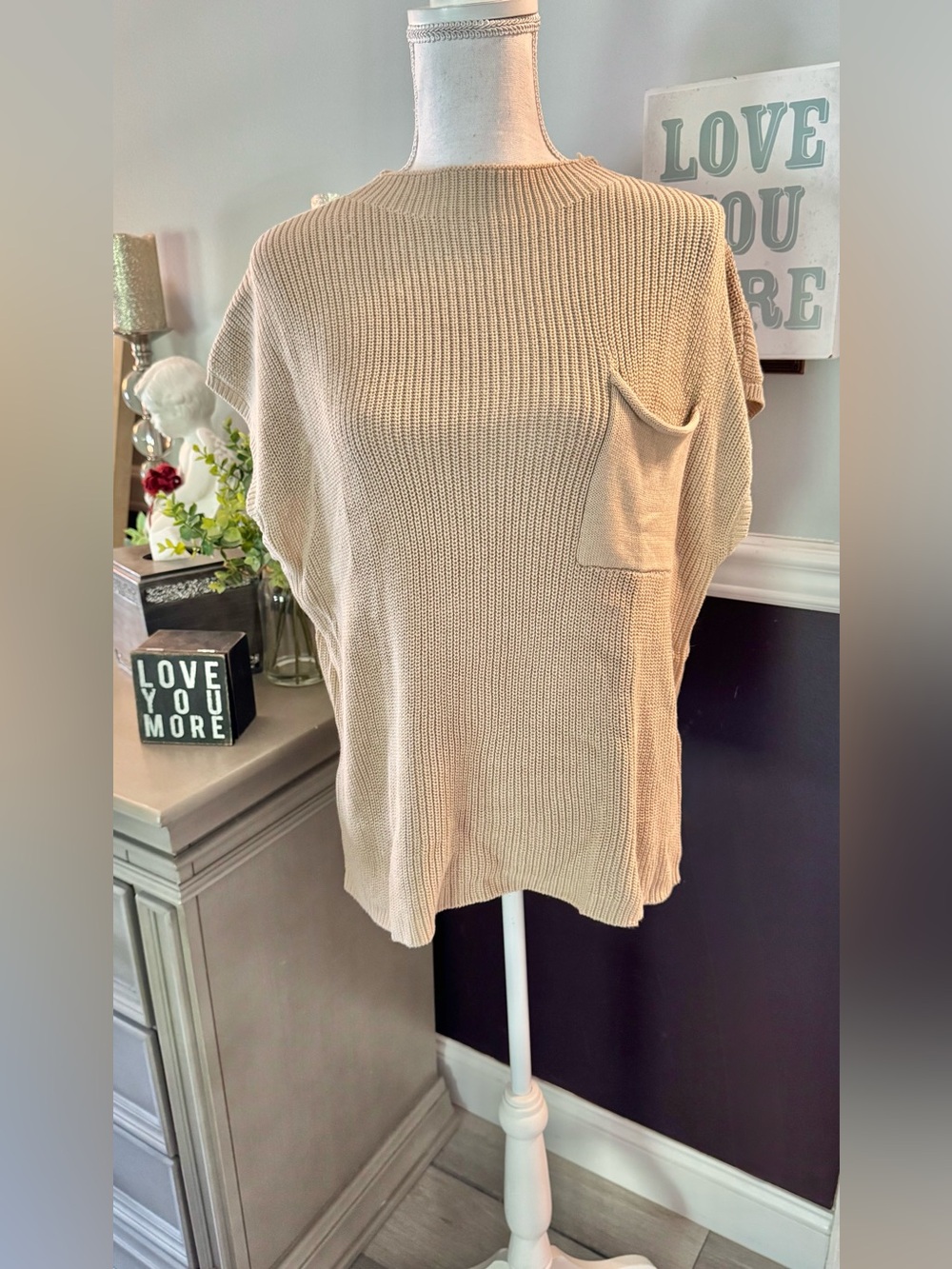 ANRABESS Beige Knit Sweater Top Pocket Oversized Size L